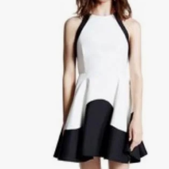 halston black and white dress HALSTON Collection Black White Embroidered Eyelet Off Shoulder Dress 10 NWT